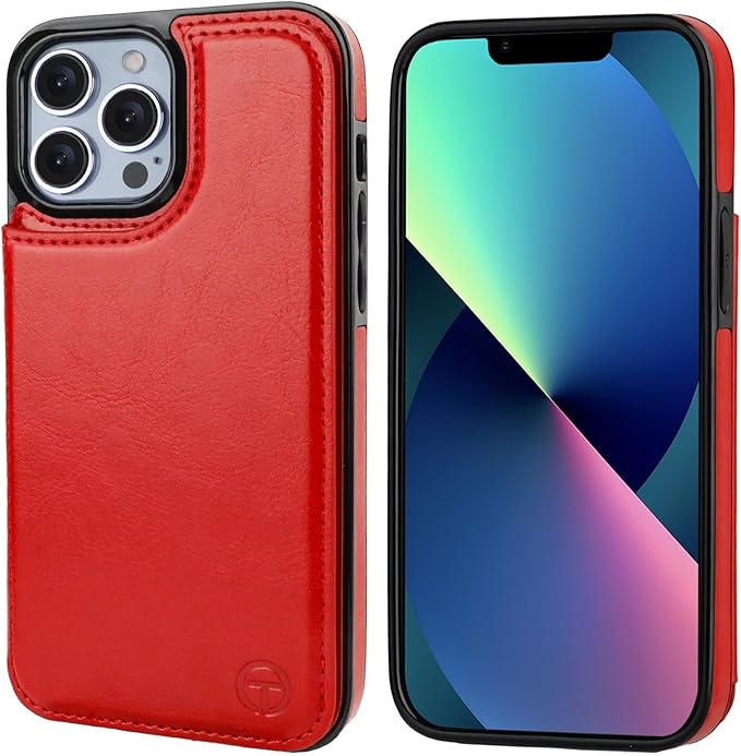 ONETOP Compatible with Magsafe for iPhone 13 Pro Max Wallet Case with Card Holder, PU Leather Kickstand RFID Blocking Case, Double Magnetic Clasp and Durable Shockproof Cover 6.7 Inch (Red)