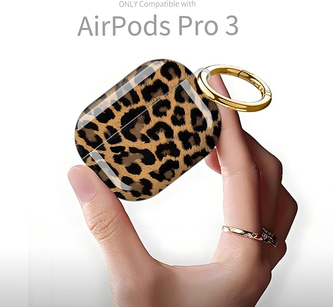 Compatible with AirPod Pro 3rd Generation Case 2025,Fashion Protective Cover with Keychain, Anti-Scratch, Drop Protection,Shockproof Cover for AirPod Pro 3 Women(Leopard Black)