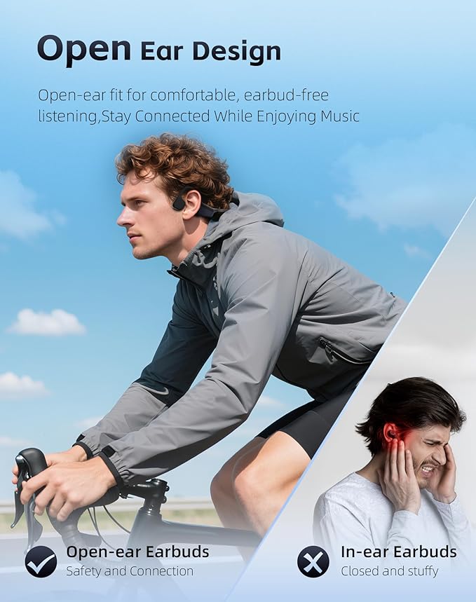 Bone Conduction Headphones Bluetooth 5.4 Open Ear Headphones with Mic, Wireless Earbuds for Running, Lightweight Sport Comfort Earbuds, IPX6 Waterproof, 18H Playtime, Couple Gifts for Him and Her Sets