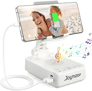 Gifts for Men Women, Bluetooth Speaker Phone Stand with Charging Function 360° Rotable Adjustable Cell Phone Holder HD Surround Sound for Desk Fits All Phones,Tablet (White)