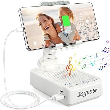 Gifts for Men Women, Bluetooth Speaker Phone Stand with Charging Function 360° Rotable Adjustable Cell Phone Holder HD Surround Sound for Desk Fits All Phones,Tablet (White)