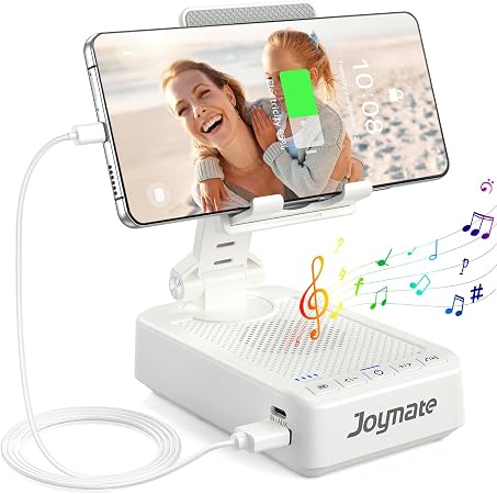 Gifts for Men Women, Bluetooth Speaker Phone Stand with Charging Function 360° Rotable Adjustable Cell Phone Holder HD Surround Sound for Desk Fits All Phones,Tablet (White)