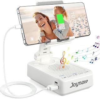 Gifts for Men Women, Bluetooth Speaker Phone Stand with Charging Function 360° Rotable Adjustable Cell Phone Holder HD Surround Sound for Desk Fits All Phones,Tablet (White) - Image 1