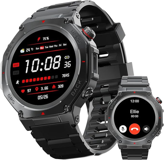 Military Smart Watch for Men Women,1.5" HD Touchscreen Rugged Fitness Tracker Smartwatch, Bluetooth Dual-mode GPS,3ATM Waterproof,170+ Sport Modes with Heart Rate/Sleep Monitor Watch for Android/ios