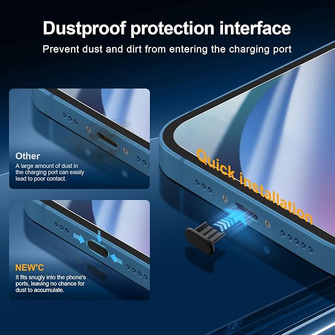NEW'C 3x for iPhone 13 Screen Protector (6.1 inches)+ 3x Camera Lens Protector, Sensor Protection + Dust Plug - Case Friendly Tempered Glass Film, Ultra Resistant