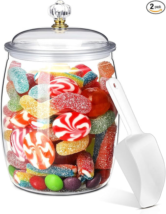 Nuogo 0.5 Gallon/64 oz Candy Jar With Lid and Spoon Clear Cookie Container Candy Jar Large Airtight Apothecary Storage Organization for Wedding Home Kitchen Bar