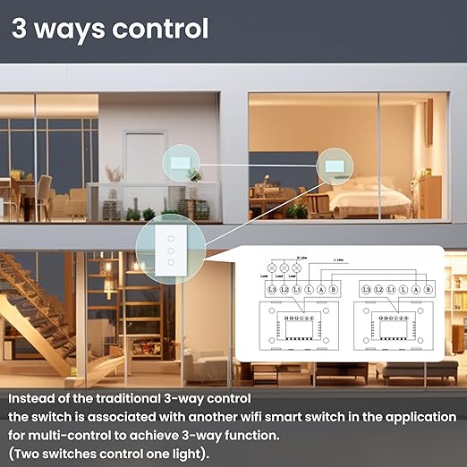 WiFi Smart Wall Light Switch, 3 Way Multi-Control, 2.4GHz Wi-Fi Touch Switch, Neutral Wire Required, Adapt with Smart Life/Tuya App, Compatible with Alexa and Google Home, White 3 Gang