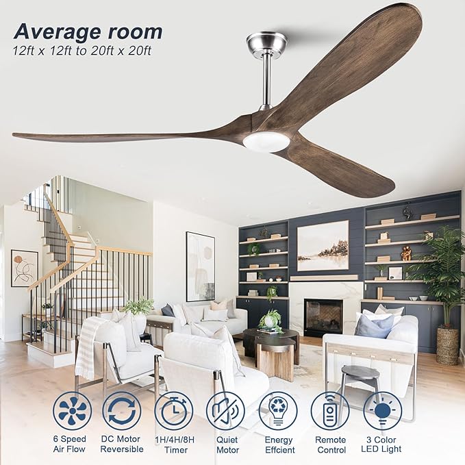 72 Inch Outdoor Ceiling Fan with Remote, Large Ceiling Fans with Lights, Noiseless Reversible DC Motor 6 Speeds Timing Farmhouse Ceiling Fan for Paitios Waterproof Gazebo Office Bedroom