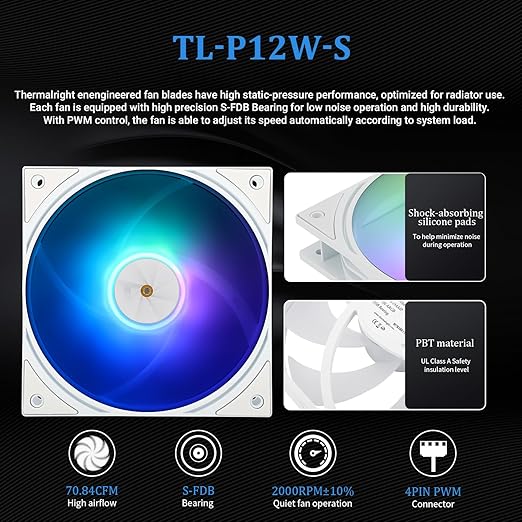 Thermalright FW240 White ARGB CPU Water Cooler with 2 PWM Fans with 2000RPM,IPS LCD Screen with 320 * 240 Resolution,Liquid CPU Cooler,CPU PC Aio Cooler for AMD:AM4/AM5/Intel LGA1700