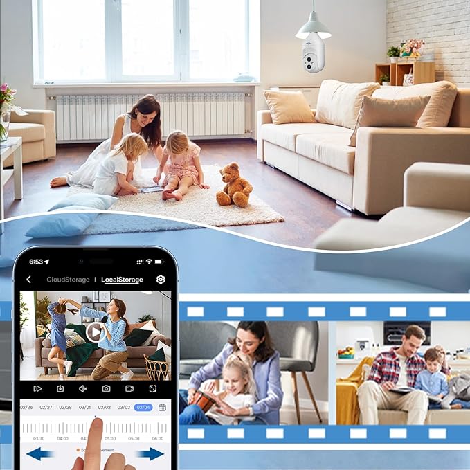 Hiseeu Dual Lens 10X Zoom 3MP Light Bulb Security Camera Indoor 5G& 2.4GHz WiFi,AI Human Detection,Motion Tracking,Two-Way Talk,Color Night Vision,Siren Alarm,24/7 Recording,Compatible with Alexa