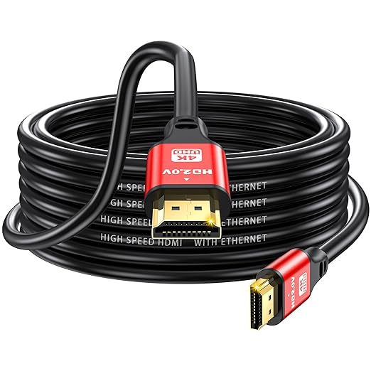 25FT Long HDMI Cable 4K60Hz, High Speed 4K HDMI Cable with Gold Plated Connectors, Red Aluminum Housing, for Projector, 4K TV, Home Theater, Wall Installation, Ceiling Mount, Living Room Setup.