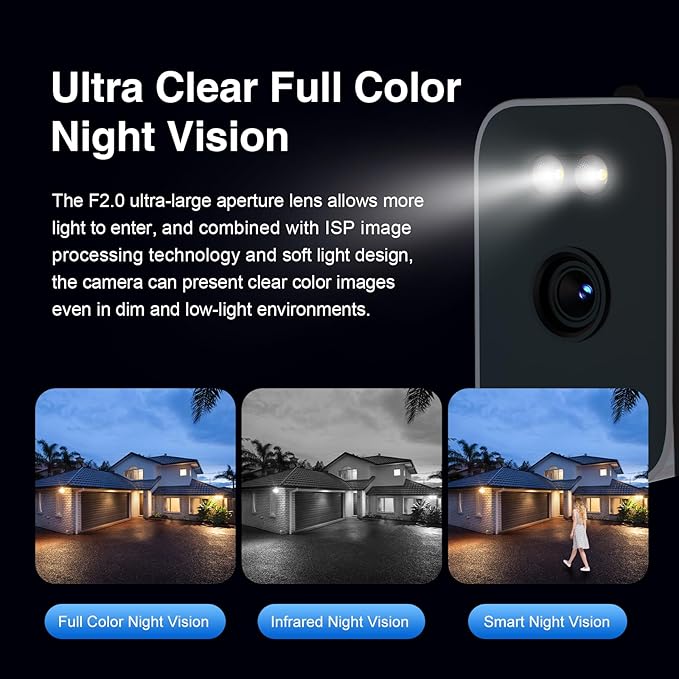 EVERSECU 2K Outdoor UPS WiFi Bullet Camera Bulit-in 5000mA Batteries for Power Outage, Human Detection, Compatible with Alexa, SD Card&Cloud Storage, Support ONVIF&RTSP Stream (4pacK)