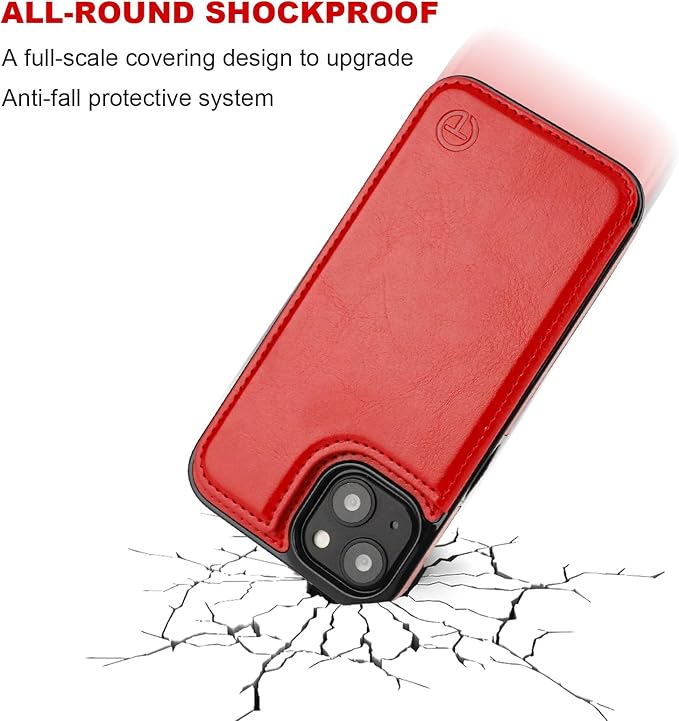 ONETOP Compatible with Magsafe for iPhone 13 Wallet Case with Card Holder, PU Leather Kickstand RFID Blocking Case, Double Magnetic Clasp and Durable Shockproof Cover 6.1 Inch (Red)