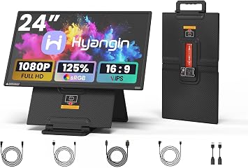 Hyangin 24-inch Large Portable Monitor for Laptop, 2026 Upgraded 1080P FHD 100Hz Portable Screen,125% sRGB IPS Portable Second Monitor with Adjustable Stand for Laptop, MacBook, Phones