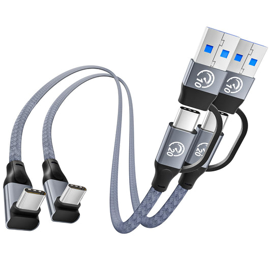 20Gbps USB C 3.2 Cable 1FT 2Pack, 240W Short USBC to USB C 90 Degree Cable