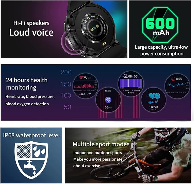 Smart Watch for Men, Bluetooth Call, Waterproof Fitness Tracker, Heart Rate/Sleep Monitor, 22 Sports Modes