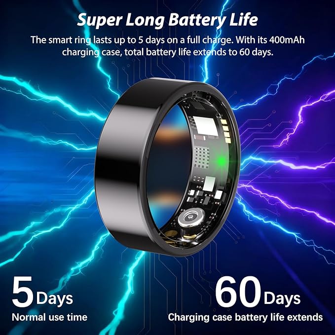 Smart Ring for Women Men Fitness Ring with Heart Rate, Blood Oxygen, Blood Pressure, Sleep Tracker, Step Tracker, IP68 Waterproof Health Ring for iOS & Android,No Subscription Fee (Black, 13#)