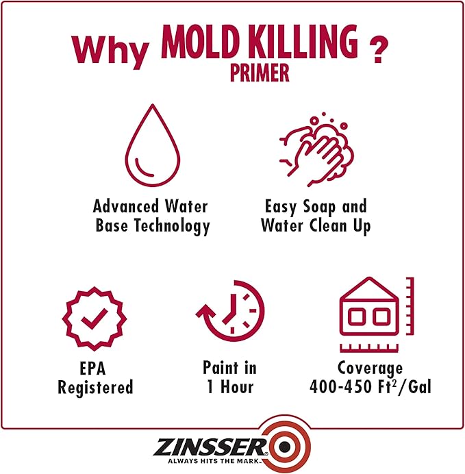 qt Zinsser 276087 White Zinsser, Mold Killing Primer Water-Based Mold Killing Primer