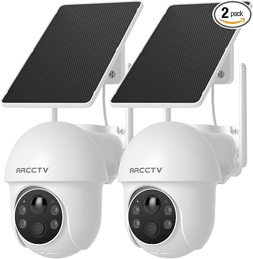 ARCCTV Solar Security Cameras Wireless Outdoor, 2 Pack