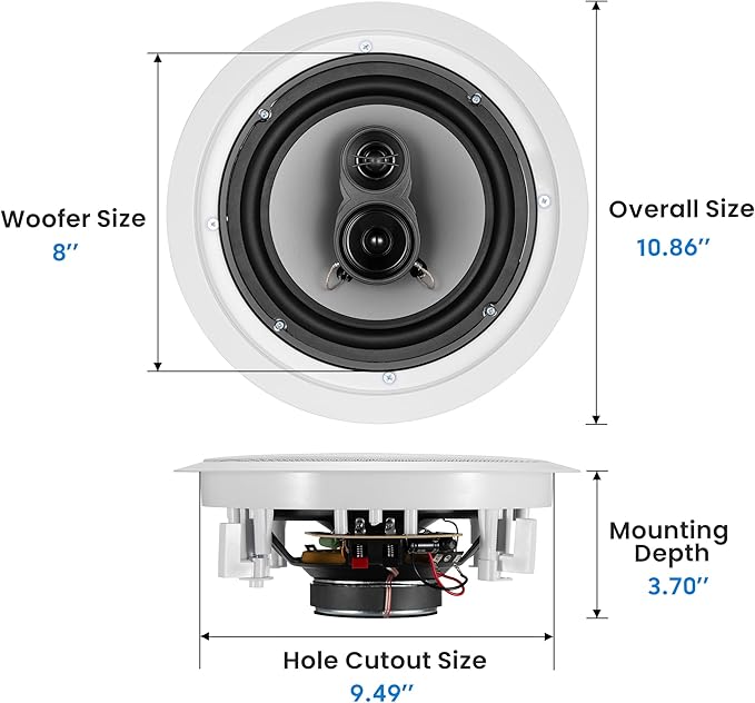 Acoustic Audio by Goldwood CS-IC83 8” 3-Way In Ceiling Home Theater Speaker System (White, 5 Speakers)