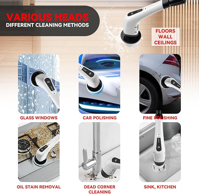 Electric Spin Scrubber, Cordless Handheld Adjustable Cordless Shower Cleaning Brush, 25W Smart Power Shower Cleaning Brush, Low Noise Power Shower Scrubber for Bathroom