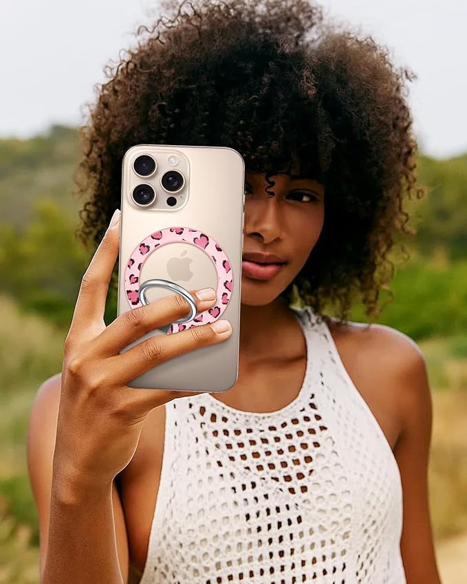 Toycamp Phone Grip Ring Holder Compatible with MagSafe - Magnetic Phone Grip Stand Women Cute Painting Removable Rotatable Magnet Accessories for iPhone 17 Pro Max/16/15/14/13/12 Series, Leopard