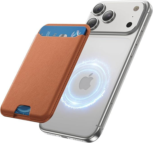for MagSafe Wallet, 3 Cards Holder, Slim Magnetic Phone Wallet for iPhone 17/16/15/14/13/12 Pro Max Plus Air Series,RFID Blocking Vegan Leather,Brown