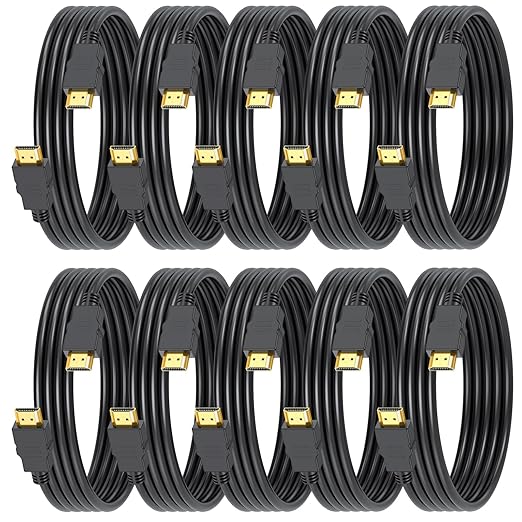 4K HDMI Cable 6FT 10 Pack, High Speed HDMI 2.0 Shielded CL3 Rated Cord for Gaming Monitor Support 4K@60Hz, 2K@120Hz, Ethernet, HDR, 3D, ARC Compatible with Roku TV, Laptop, PS5, Xbox, HDTV