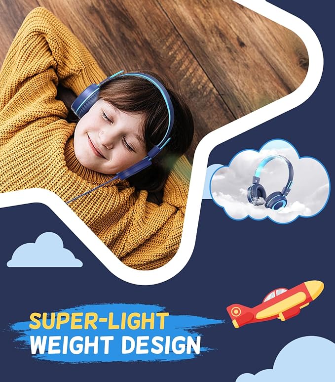 USB Type C Kids Headphones for School, Wired Toddler Headphones, 94dB Volume Limited, HD Stereo Sound, Foldable Lightweight On-Ear Wired Headphones for Kids/Children/Teens/Boys (Dark Blue)