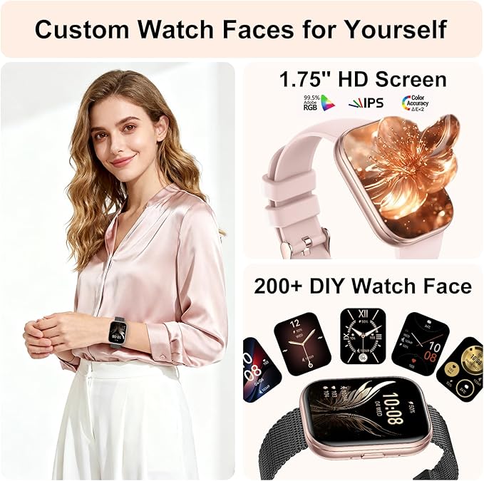 Smart Watches for Women Men, 1.75" HD Screen Smartwatch Answer/Make Call for Android iOS, Fitness Activity Tracker with Heart Rate SpO2 Sleep Monitor, 120+ Sports Modes, IP68 Waterproof (Gold Black)