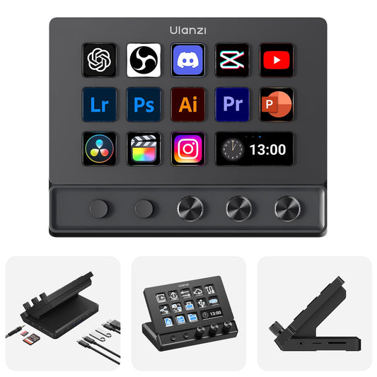ULANZI D200X Creative Deck Macro Keyboard, 14 LCD Keys & 3 Encoder Knobs, 8-in-1 Hub w 4K HDMI, 3.5mm Audio, SD/TF Reader, USB 3.2 10Gbps, for Video Editing/Streaming/Smart Home PC, Mac