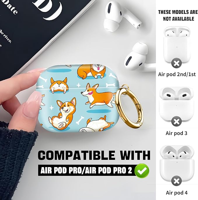 Compatible with AirPod Pro 2nd//1st Generation Case Cover with Key Chain,Full Protective Shockproof Wireless Headphone Case for Airpod Pro 2023/2022/2019（Happy Dog）