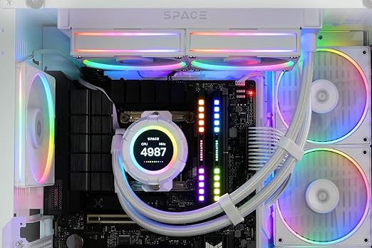 ID-COOLING SL240 White CPU Liquid Cooler with Display, Customizable 2.1" LCD Display for Images or Performance Metrics, 240mm AIO Cooler, Dual AF127 ARGB Fans, Fits Intel/AMD