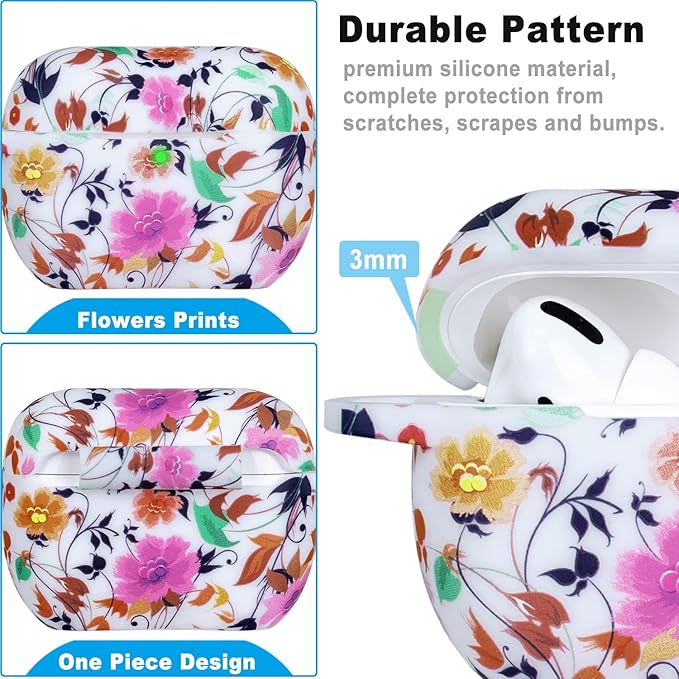 Flower Silicone Compatible with AirPods Pro Case 2019, Gawnock Soft Case Cover Flexible for Print Cover for Women Girls with Keychain - (Colorful Flower)