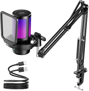 InnoGear Gaming Mic USB Computer Microphone for PC Boom Arm Stand, Black