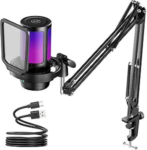 InnoGear Gaming Mic USB Computer Microphone for PC Boom Arm Stand, Black