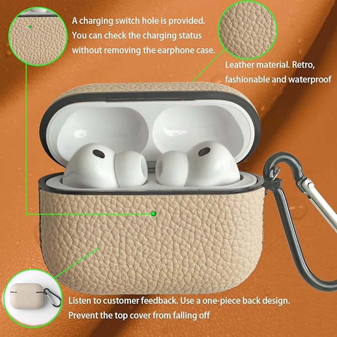 for Leather AirPods Pro 3 Case 2025|Cute Hard Air Pods Pro 3 Case (Model A2700/A2931)|with Keychain|Retro iPod Airpod 3 Pro Cases for Man Women(Apricot)