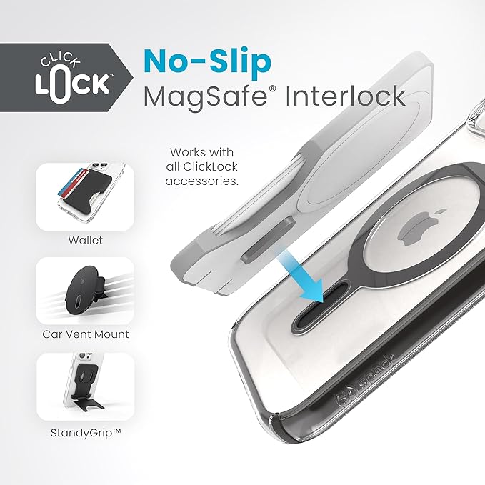 Speck Clear iPhone 17e, 15 Case - ClickLock No-Slip Interlock, Built for MagSafe, Drop Protection - for iPhone 15, 14 & 13 - Anti-Yellowing 6.1 Inch Phone Case - Presidio Clear/Frosted Black