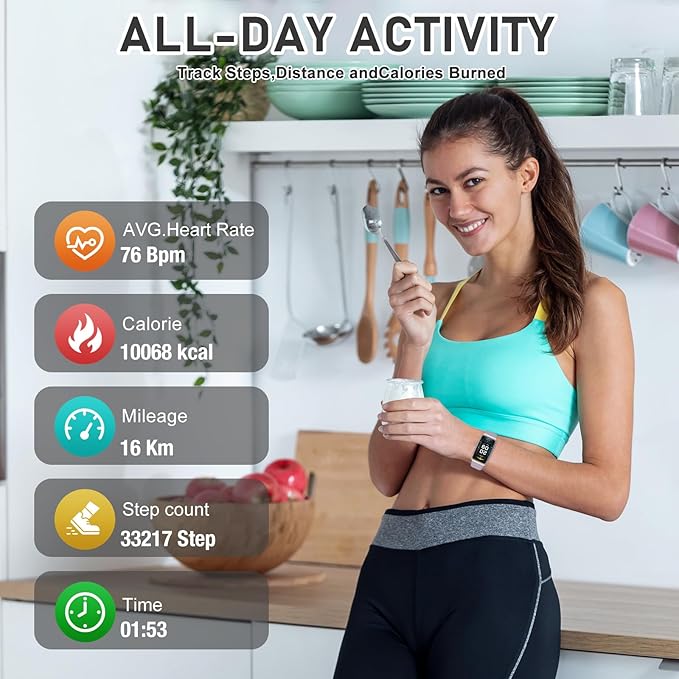 Fitness Tracker with 24/7 Heart Rate, Blood Oxygen, Sleep Tracker, Waterproof Fitness Watch, Activity Tracker with Step Tracker for Women Men