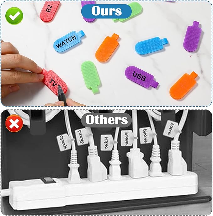 30 Pcs Cable Labels, Multi-Color Write-On Reusable Cord Labels Tags for Wire Management Identification, Nylon Cord Label for Computer Electronic Charging Cables Organization (6 Colors)