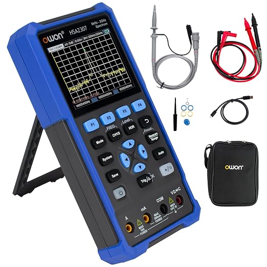 OWON Handheld Spectrum Analyzer with Oscilloscope and Multimeters,Frequency Range 9kHz to 3GHz, with 3.5inch LCD Screen Display 70MHz Bandwidth HSA2307