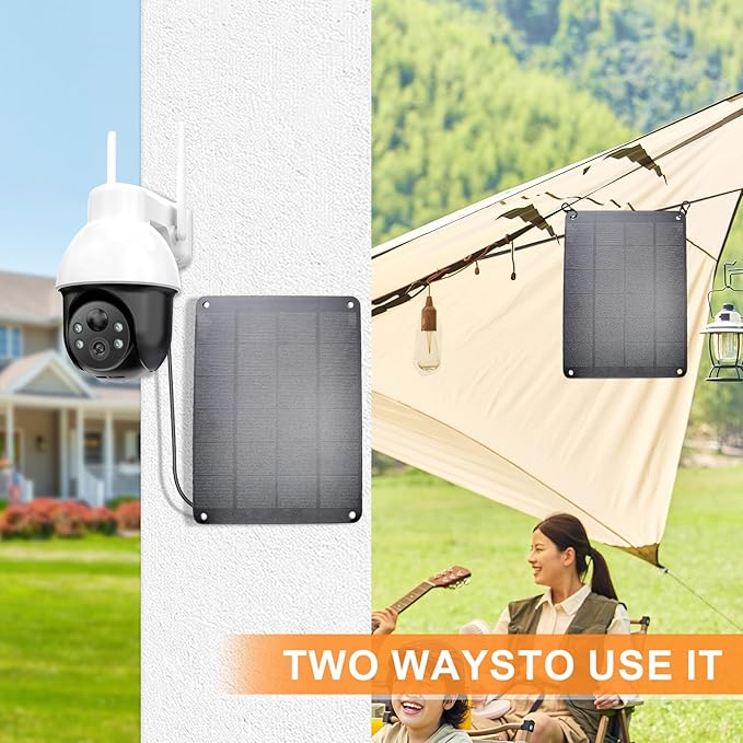 Solar Panel with Metal Hook, 5V 6W High Performance Monocrystalline Module with USB-A Female & DC Male Output, Waterproof Panel for Security Camera,Mobile Phone,Small Fan,Charging Bank,Outdoor