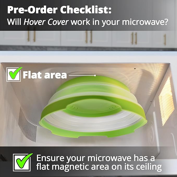 HOVER COVER High Power Magnetic Microwave Splatter Cover with Strongest Magnetic Grip, Collapsible 12-Inch BPA-Free Food Lid, Vented Plate Guard, Dishwasher Safe Space-Saving Storage - Green