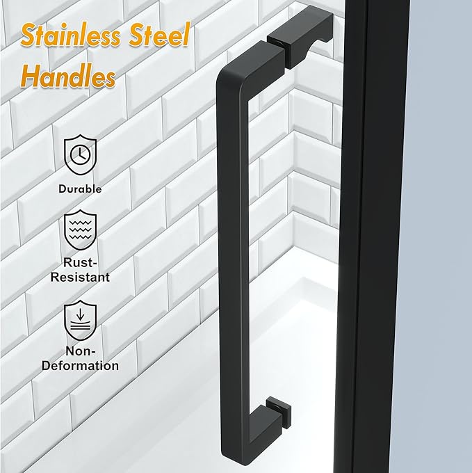 Frameless Pivot Shower Door 30.8-32" W X 72" H, 1/4" (6mm) Clear SGCC Tempered Glass, Hinged Pivot Swing Shower Door, Reversible Installation, Easy to Clean, Matte Black