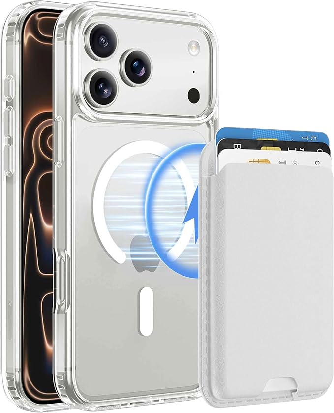 Magnetic for iPhone 17 Pro Max Clear Case with White Detachable Wallet, Compatible with MagSafe, Credit Card Holder with Slim Shockproof Protective Phone Cover