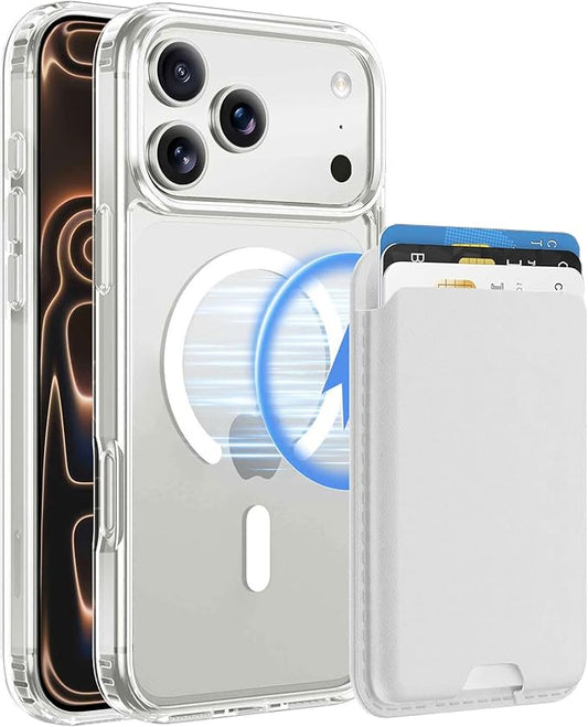 Magnetic for iPhone 17 Pro Max Clear Case with White Detachable Wallet, Compatible with MagSafe, Credit Card Holder with Slim Shockproof Protective Phone Cover