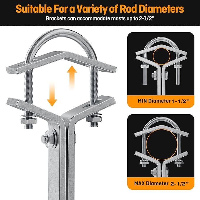 Heavy-Duty Antenna Wall Mount,Windproof Stand Off Wall Mast Mounting Clamps,1 Pair with Expansion Bolts (1 Pair Mount ( 3-Leg + 3-Leg), 26 Inch)