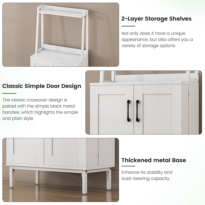 51" Pantry Cabinet, Kitchen Pantry Storage Cabinet with, Storage Shelves, Modern Kitchen Hutch with Microwave Stand, Adjustable Shelves, Food Pantry Cabinet for Dining Room (White)