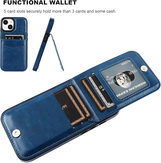 KIHUWEY Compatible with 15 Case Wallet with Credit Card Holder, Flip Premium Leather Magnetic Clasp Kickstand Heavy Duty Protective Cover for 15 6.1 Inch (Blue)