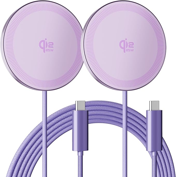 25W Magnetic Wireless Charging Pad: Qi2.2 Qi2 Fast Charger for Google Pixel 10 iPhone 17 16 Pro Max 16e 15 14 13 12 AirPods & Samsung Galaxy Series Gift Ideal for Desk & Travel (Light Violet, 2Pack)